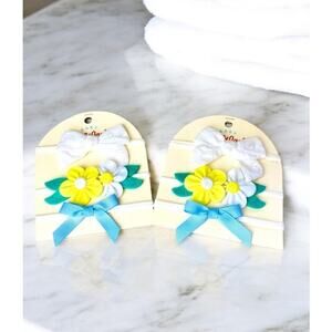 Set of 2 - 3 Cat and Jack Head Wraps Baby Headbands Flowers, White Bow,Blue Bow